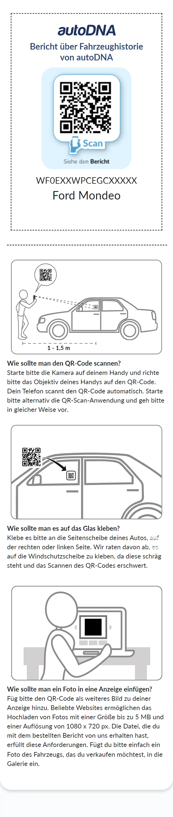 Bericht über Fahrzeughistorie von autoDNA - QR Code