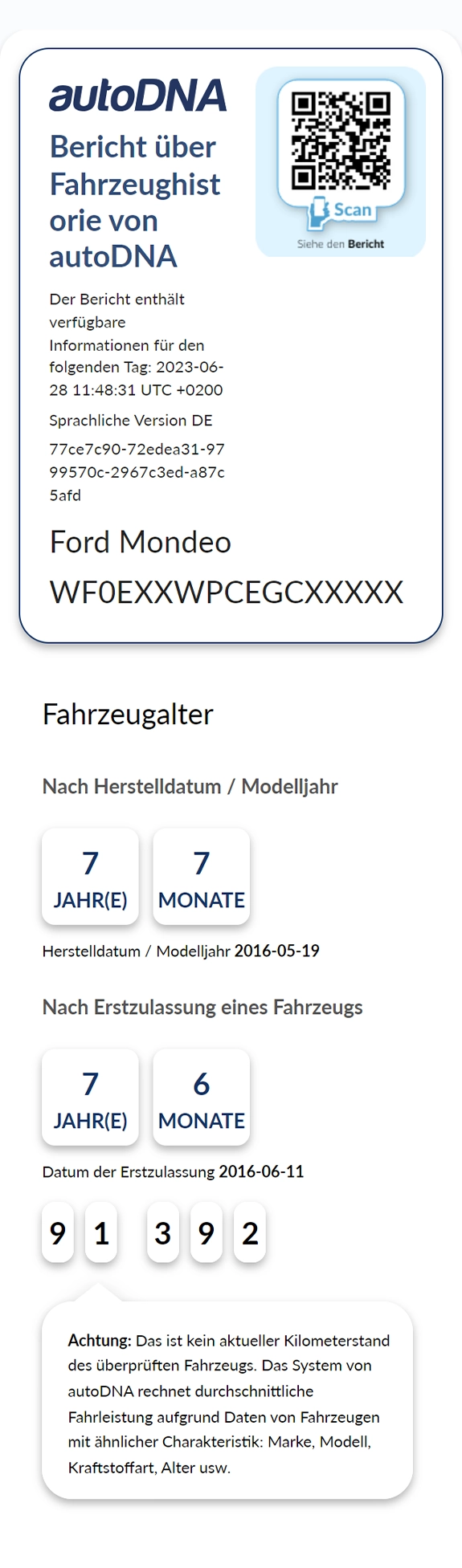 Bericht über Fahrzeughistorie von autoDNA - Einführende Informationen